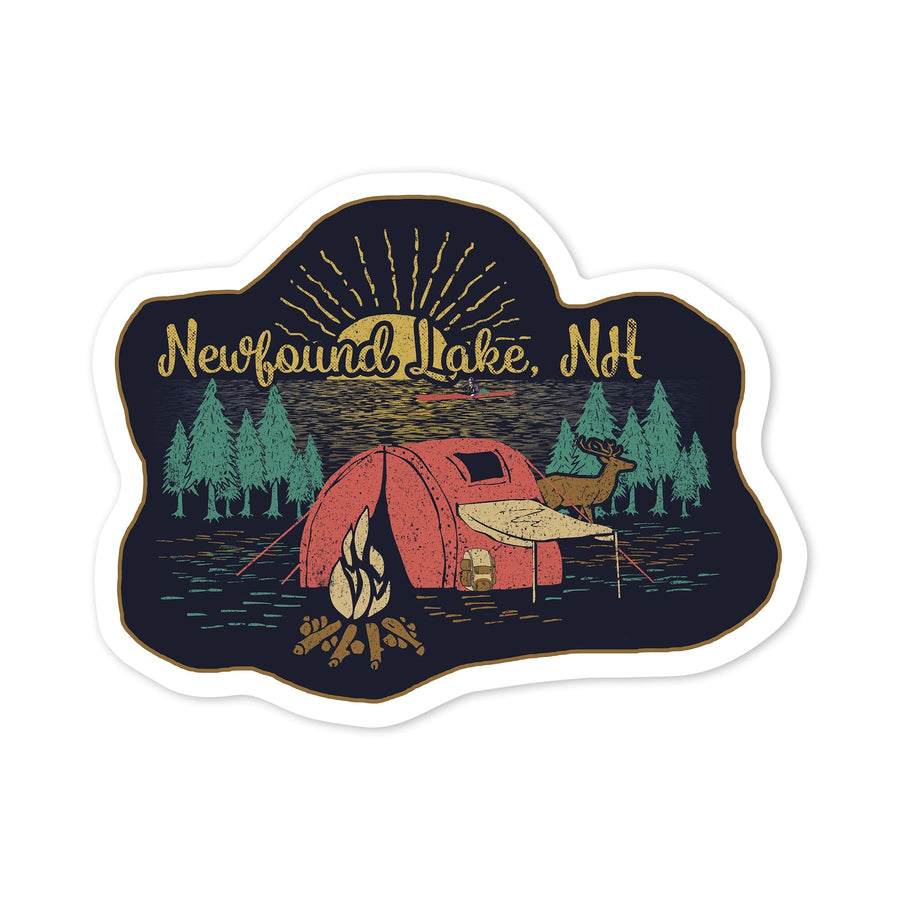 Newfound Lake, New Hampshire, Camping Scene, Kayaker and Lake, Contour, Vinyl Sticker Sticker Lantern Press 