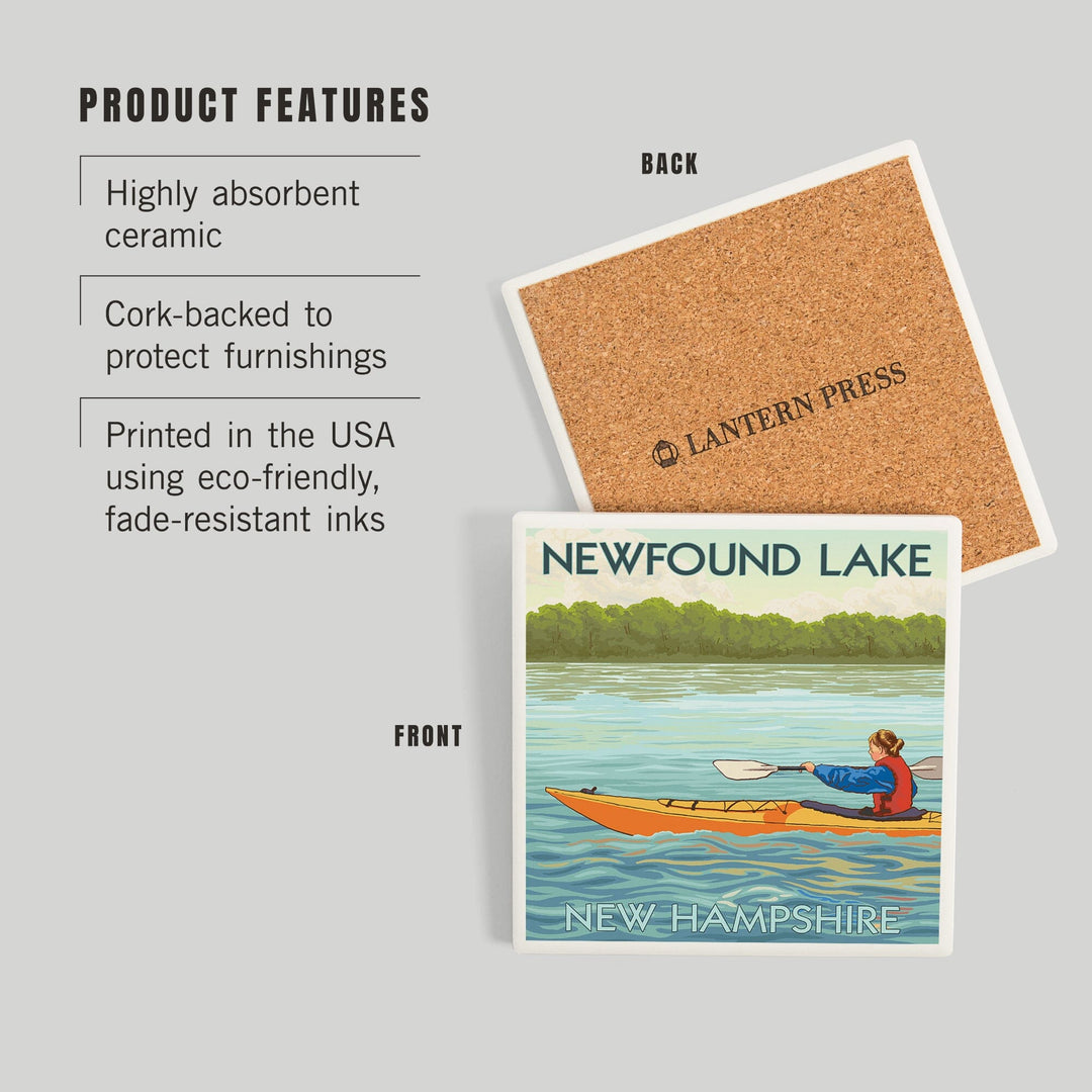 Newfound Lake, New Hampshire, Kayak Scene, Coasters Coasters Lantern Press 