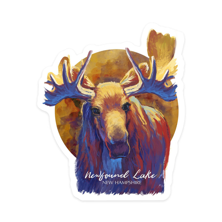 Newfound Lake, New Hampshire, Moose, Vivid, Contour, Lantern Press Artwork, Vinyl Sticker Sticker Lantern Press 