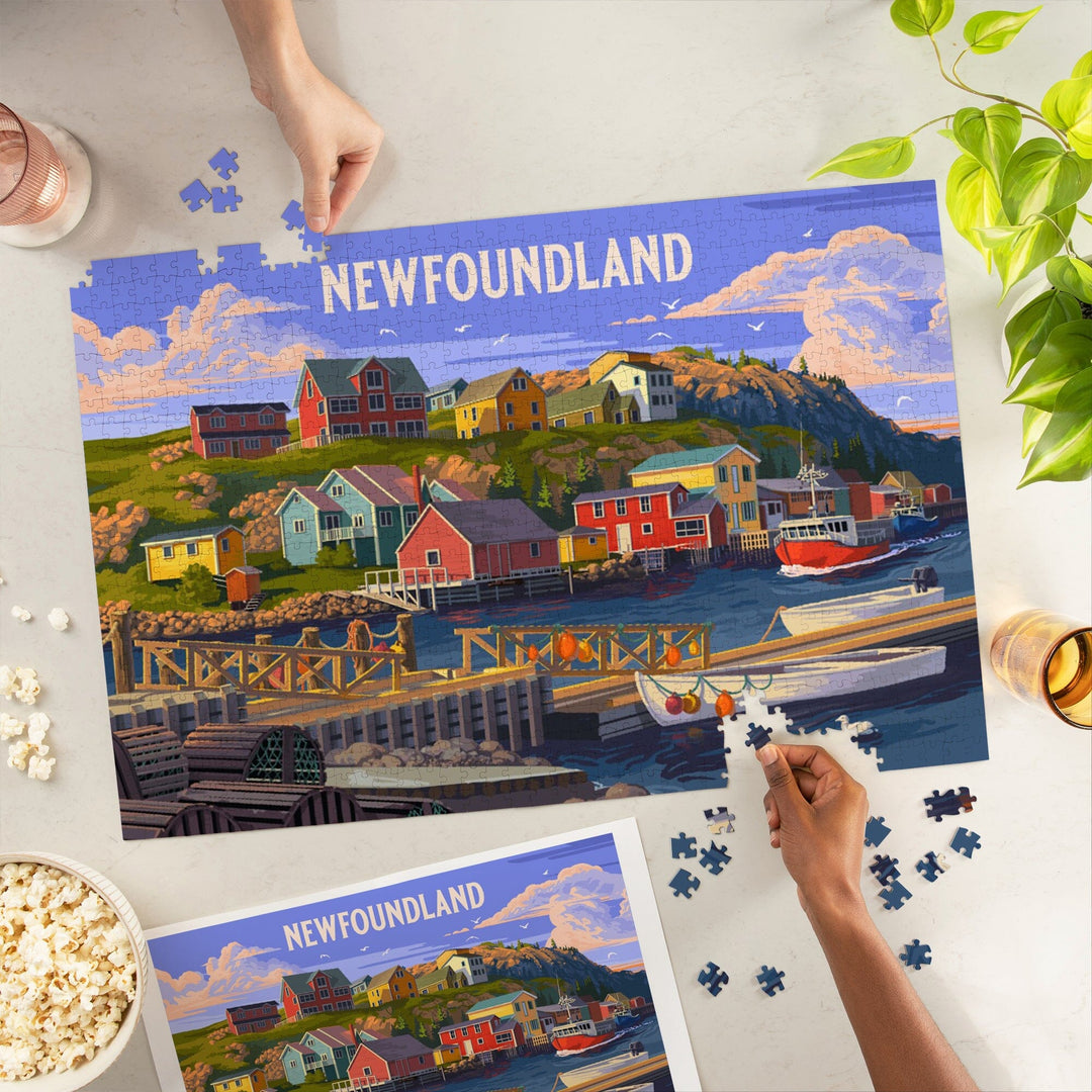 Newfoundland and Labrador, Painterly, Coastal, Jigsaw Puzzle Puzzle Lantern Press 