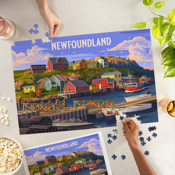 Newfoundland and Labrador, Painterly, Coastal, Jigsaw Puzzle Puzzle Lantern Press 