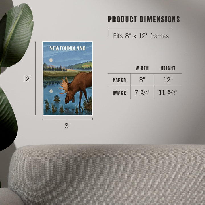 Newfoundland, Lithograph, Reflection Pond and Bull Moose, Art & Giclee Prints Art Lantern Press 