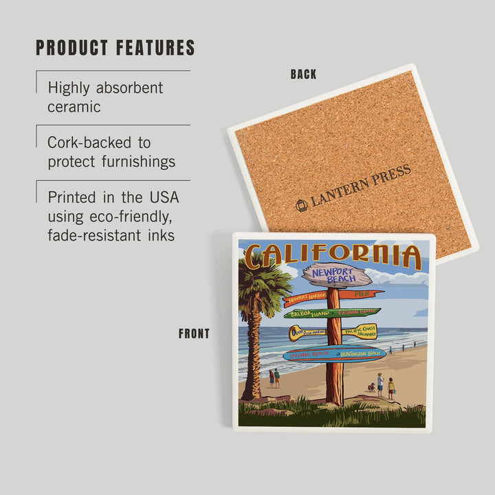 Newport Beach, California, Destinations Sign, Coasters Coasters Lantern Press 