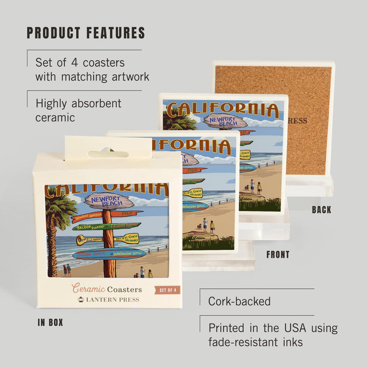 Newport Beach, California, Destinations Sign, Coasters Coasters Lantern Press 