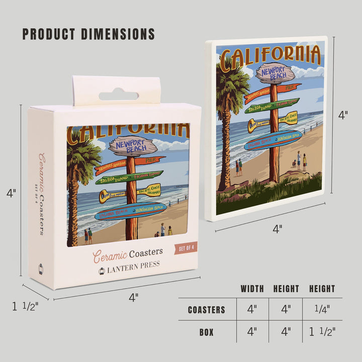 Newport Beach, California, Destinations Sign, Coasters Coasters Lantern Press 