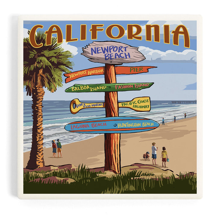Newport Beach, California, Destinations Sign, Coasters Coasters Lantern Press Coaster 