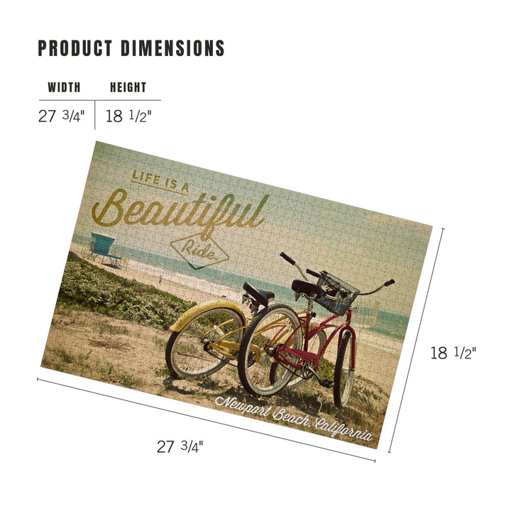 Newport Beach, California, Life is a Beautiful Ride, Bicycles and Beach Scene, Photograph, Jigsaw Puzzle Puzzle Lantern Press 
