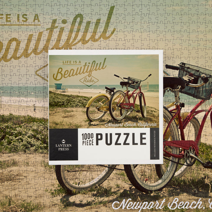 Newport Beach, California, Life is a Beautiful Ride, Bicycles and Beach Scene, Photograph, Jigsaw Puzzle Puzzle Lantern Press 