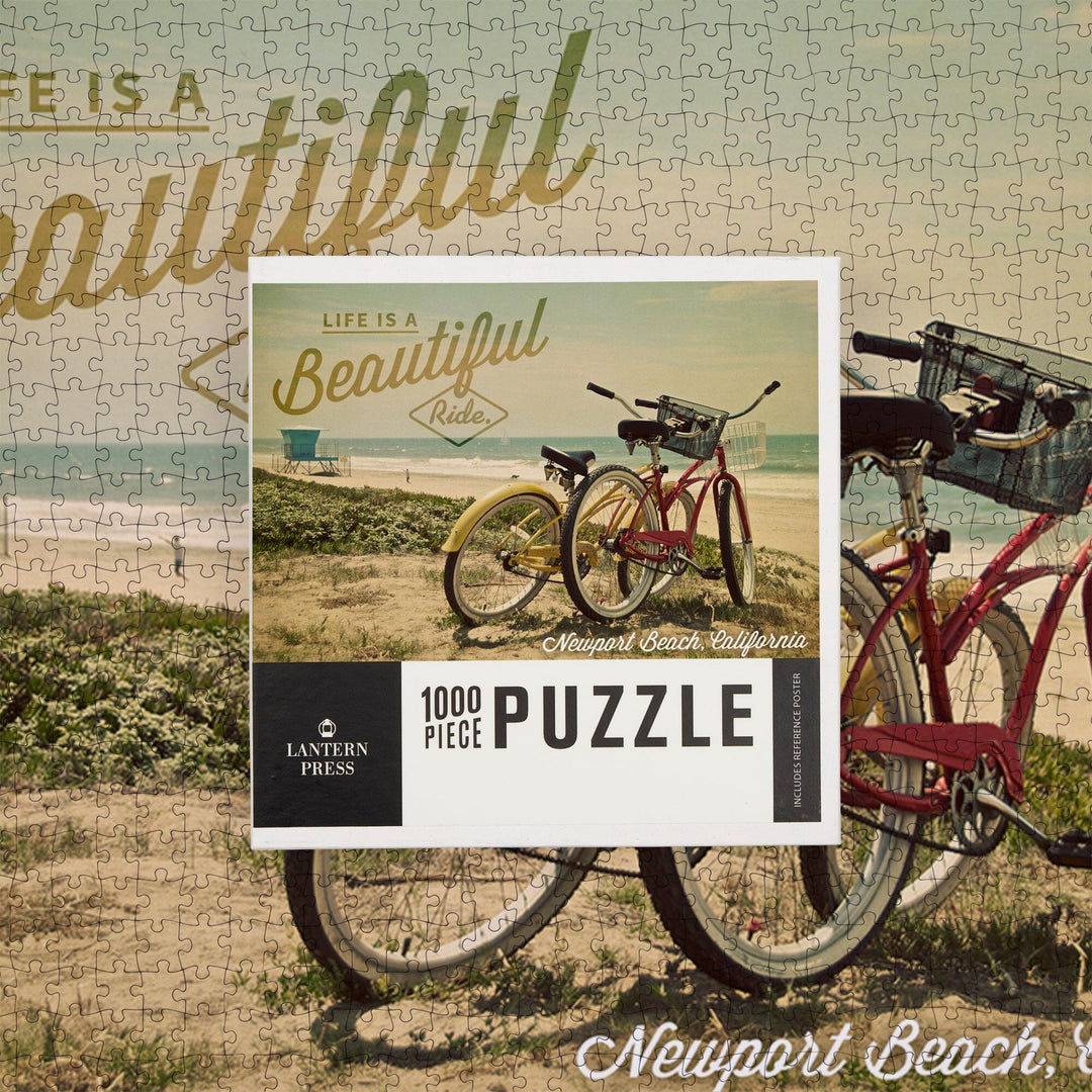 Newport Beach, California, Life is a Beautiful Ride, Bicycles and Beach Scene, Photograph, Jigsaw Puzzle Puzzle Lantern Press 