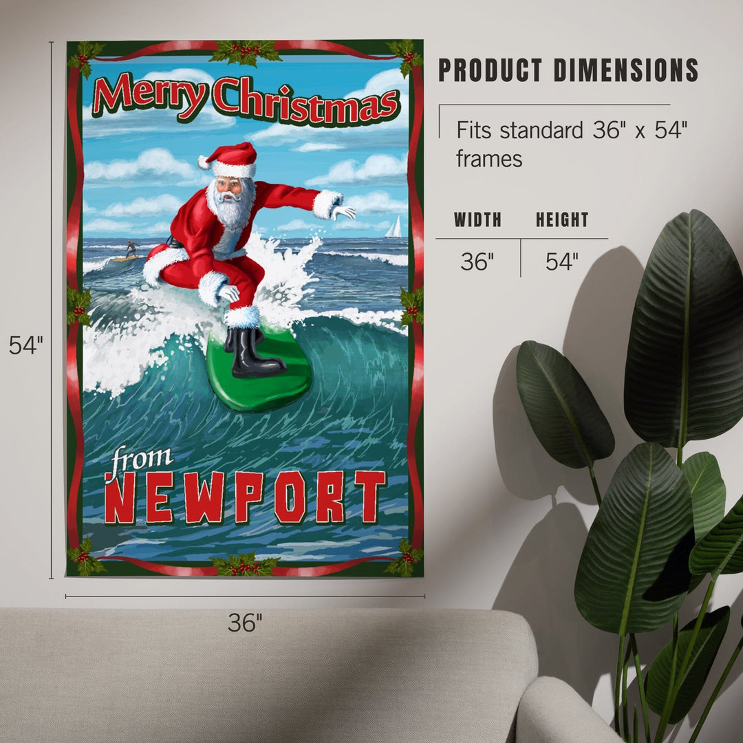 Newport Beach, California, Merry Christmas, Santa Surfing, Art & Giclee Prints Art Lantern Press 