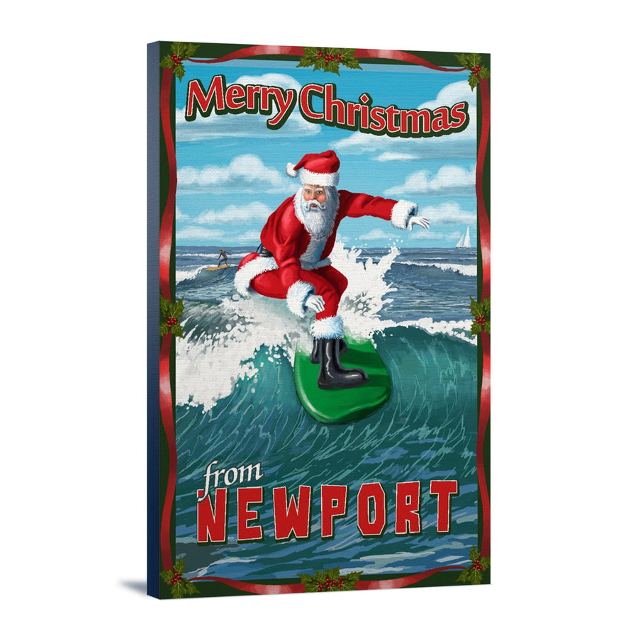 Newport Beach, California, Merry Christmas, Santa Surfing, Stretched Canvas Canvas Lantern Press 