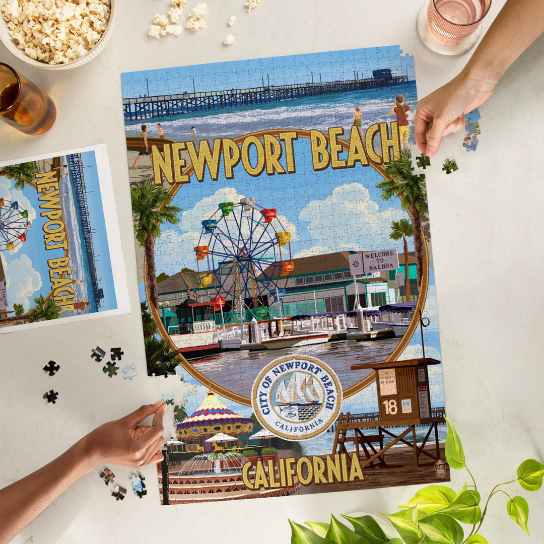 Newport Beach, California, Newport Beach Montage, Jigsaw Puzzle Puzzle Lantern Press 