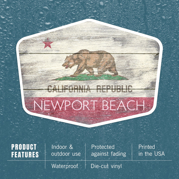 Newport Beach, California, Rustic California State Flag, Contour, Lantern Press Artwork, Vinyl Sticker Sticker Lantern Press 