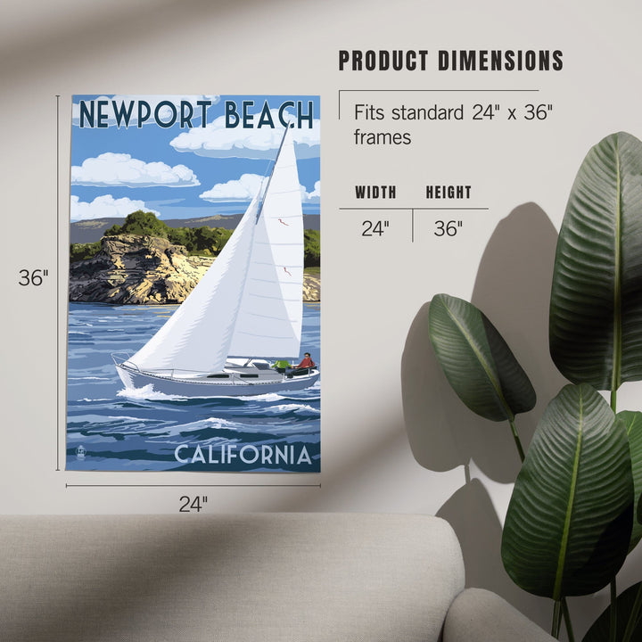 Newport Beach, California, Sloop Sailboat and Lake, Art & Giclee Prints Art Lantern Press 