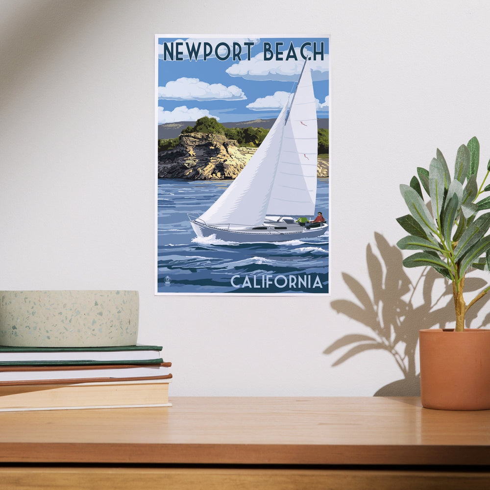 Newport Beach, California, Sloop Sailboat and Lake, Art & Giclee Prints Art Lantern Press 