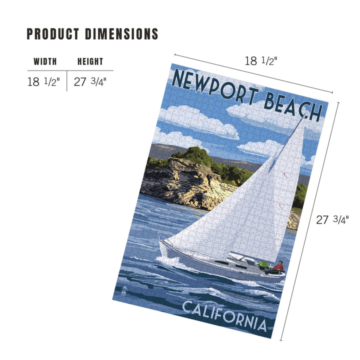 Newport Beach, California, Sloop Sailboat and Lake, Jigsaw Puzzle Puzzle Lantern Press 