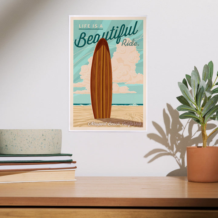 Newport Beach, California, Surfboard Letterpress, Life is a Beautiful Ride Press Art, Art & Giclee Prints Art Lantern Press 