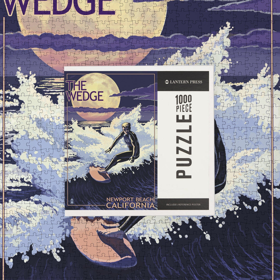 Newport Beach, California, Surfing The Wedge, Jigsaw Puzzle Puzzle Lantern Press 