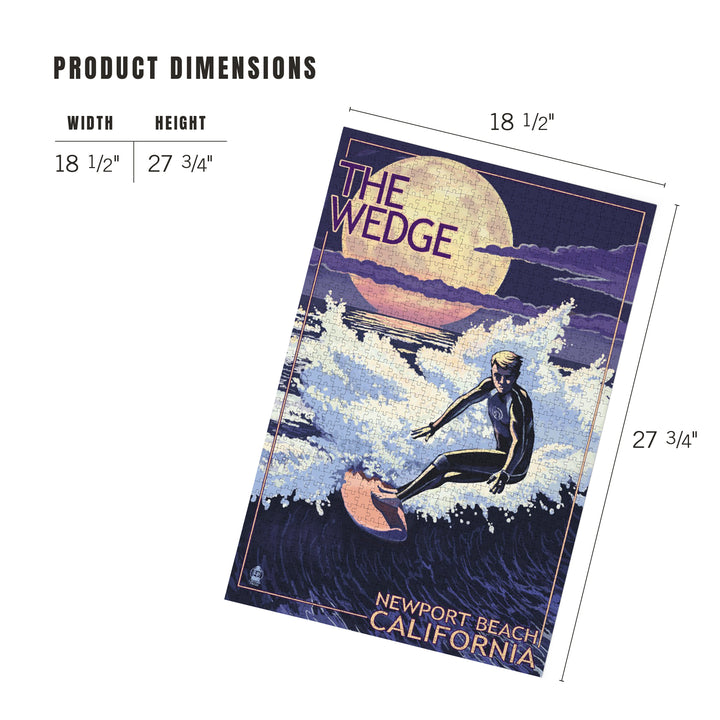 Newport Beach, California, Surfing The Wedge, Jigsaw Puzzle Puzzle Lantern Press 