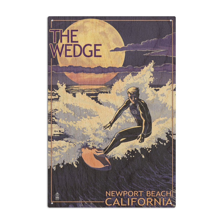Newport Beach, California, Surfing The Wedge, Lantern Press Artwork, Wood Signs and Postcards Wood Lantern Press 10 x 15 Wood Sign 