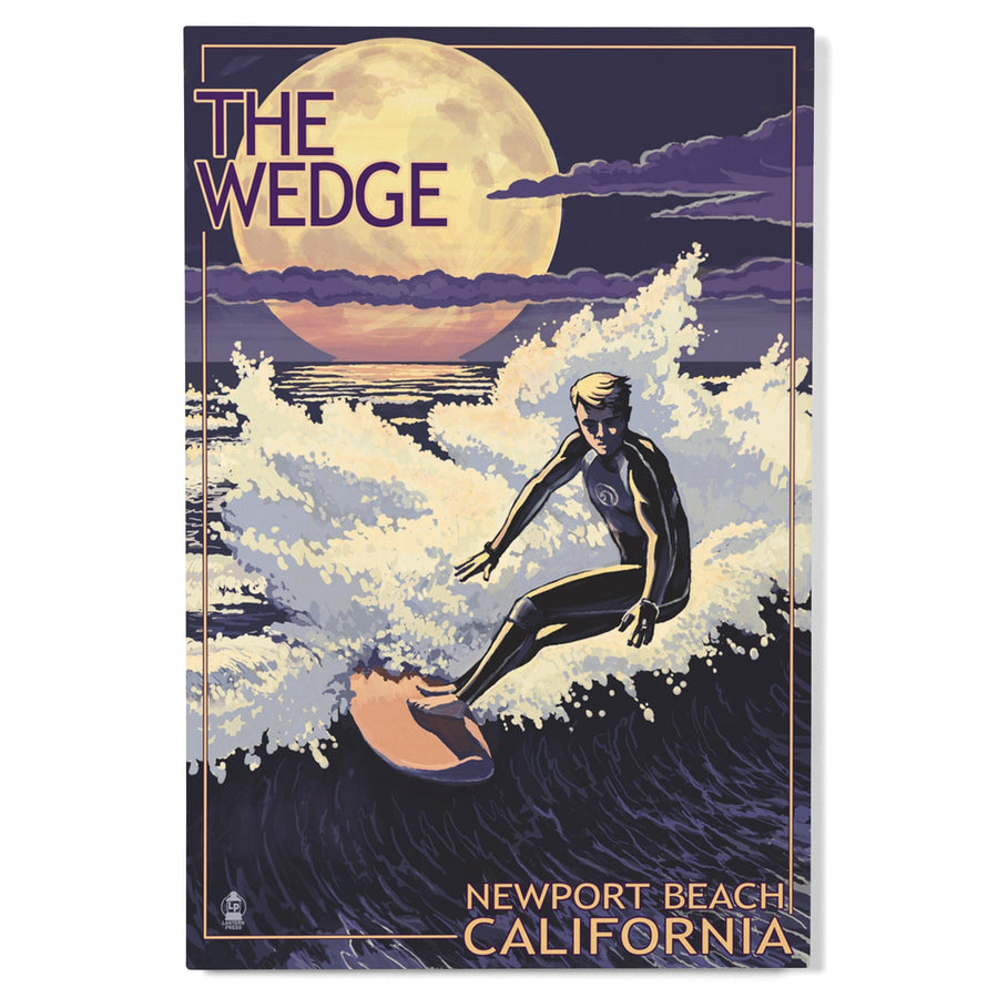 Newport Beach, California, Surfing The Wedge, Lantern Press Artwork, Wood Signs and Postcards Wood Lantern Press 