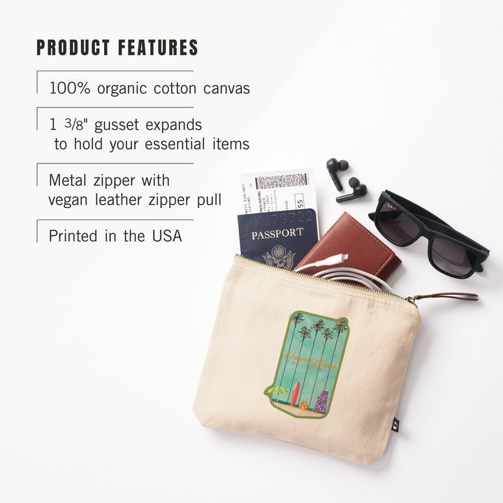 Newport Beach, California, Tall Palms Beach Scene,, Organic Cotton Zipper Pouch, Go Bag Totes Lantern Press 