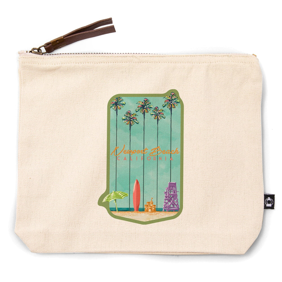 Newport Beach, California, Tall Palms Beach Scene,, Organic Cotton Zipper Pouch, Go Bag Totes Lantern Press 