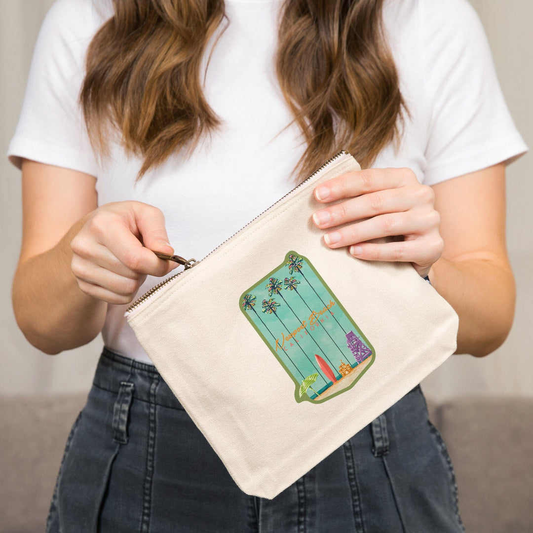 Newport Beach, California, Tall Palms Beach Scene,, Organic Cotton Zipper Pouch, Go Bag Totes Lantern Press 