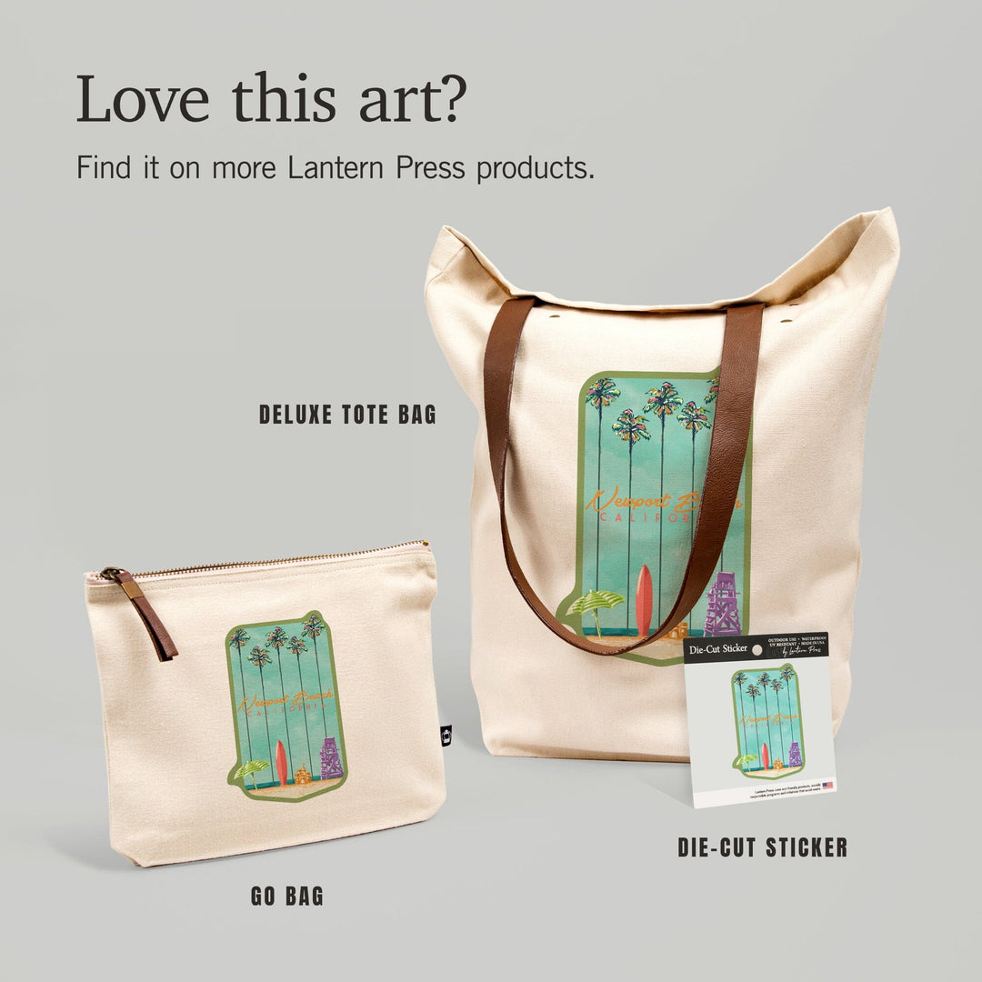 Newport Beach, California, Tall Palms Beach Scene,, Organic Cotton Zipper Pouch, Go Bag Totes Lantern Press 