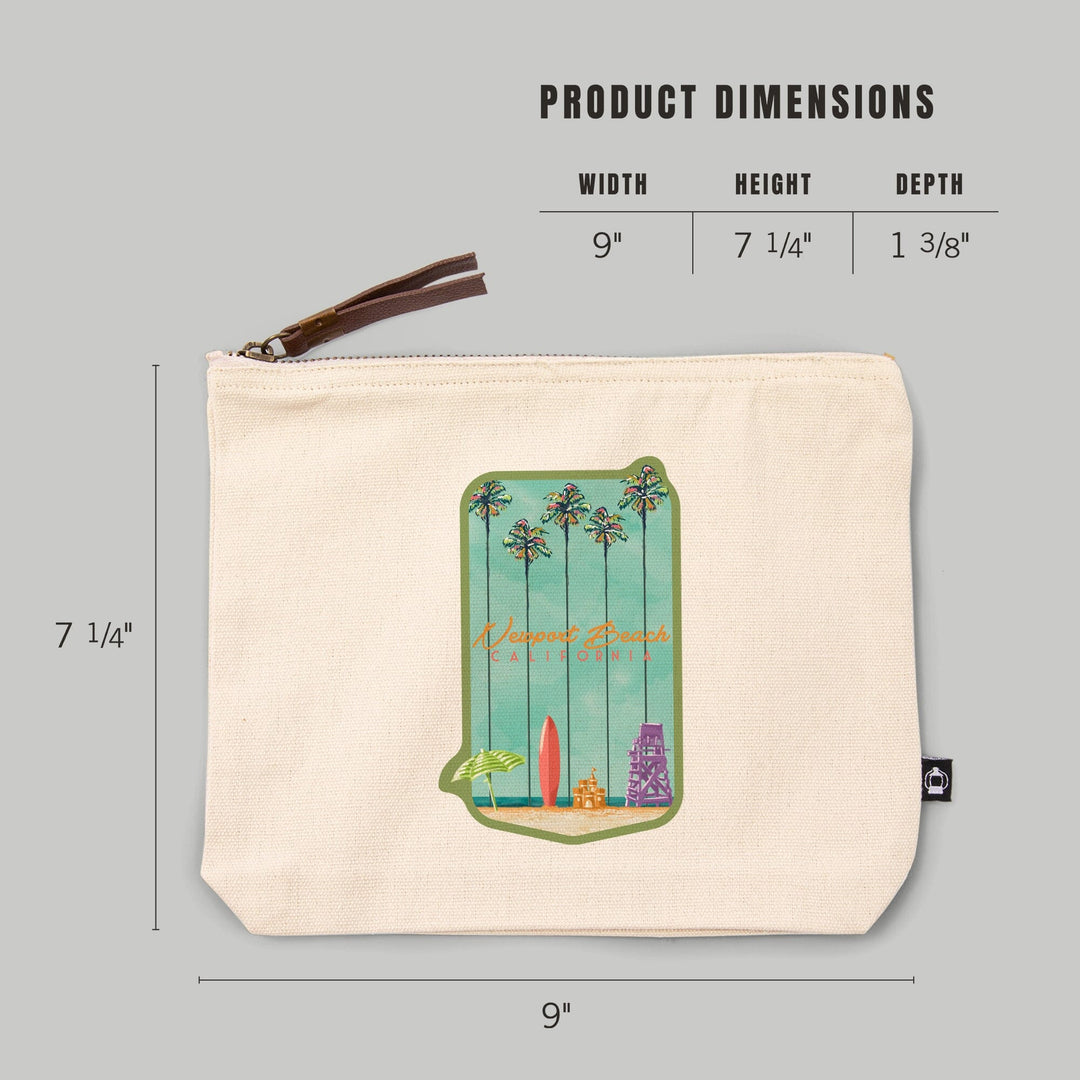 Newport Beach, California, Tall Palms Beach Scene,, Organic Cotton Zipper Pouch, Go Bag Totes Lantern Press 