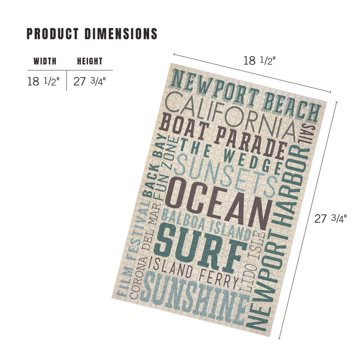 Newport Beach, California, Typography, Jigsaw Puzzle Puzzle Lantern Press 