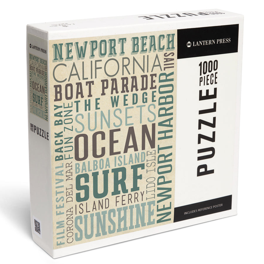 Newport Beach, California, Typography, Jigsaw Puzzle Puzzle Lantern Press 