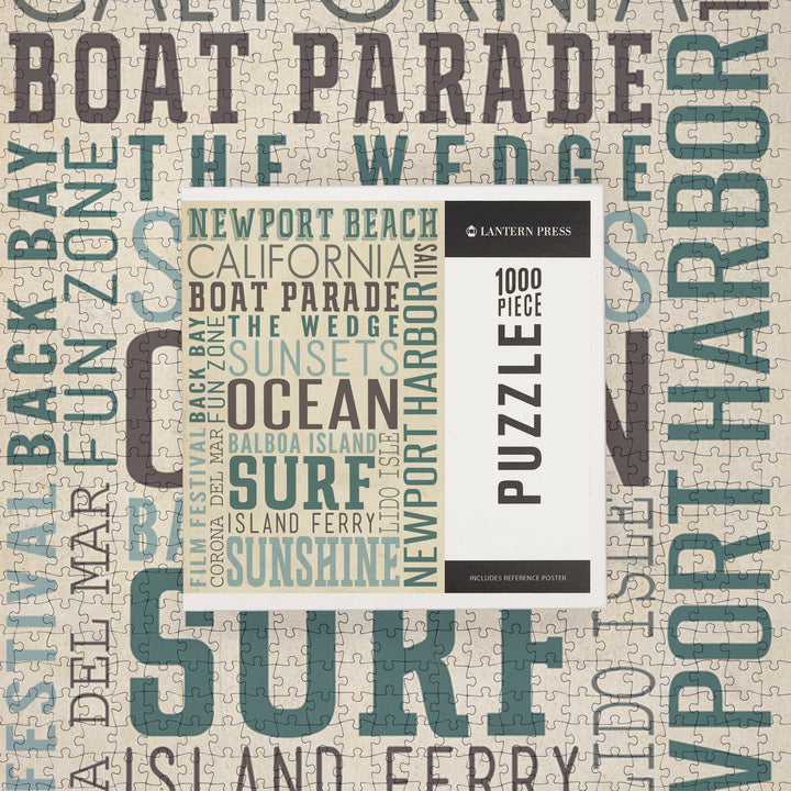 Newport Beach, California, Typography, Jigsaw Puzzle Puzzle Lantern Press 