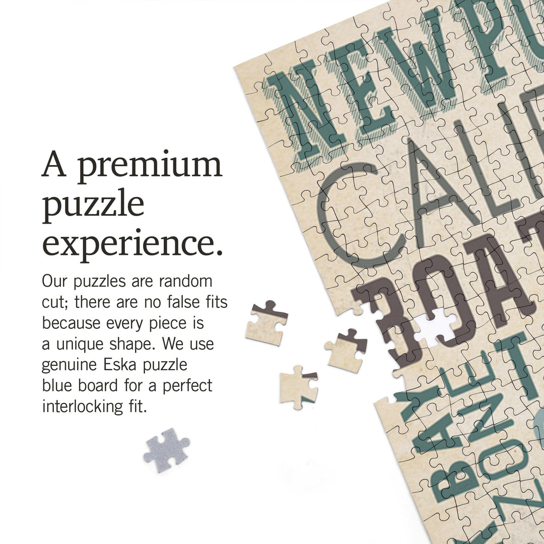 Newport Beach, California, Typography, Jigsaw Puzzle Puzzle Lantern Press 