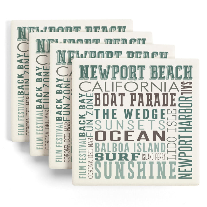 Newport Beach, California, Typography, Lantern Press Artwork, Coaster Set Coasters Lantern Press 