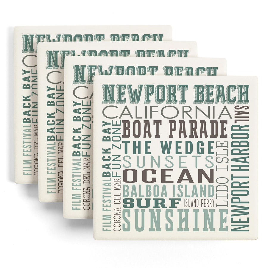 Newport Beach, California, Typography, Lantern Press Artwork, Coaster Set Coasters Lantern Press 