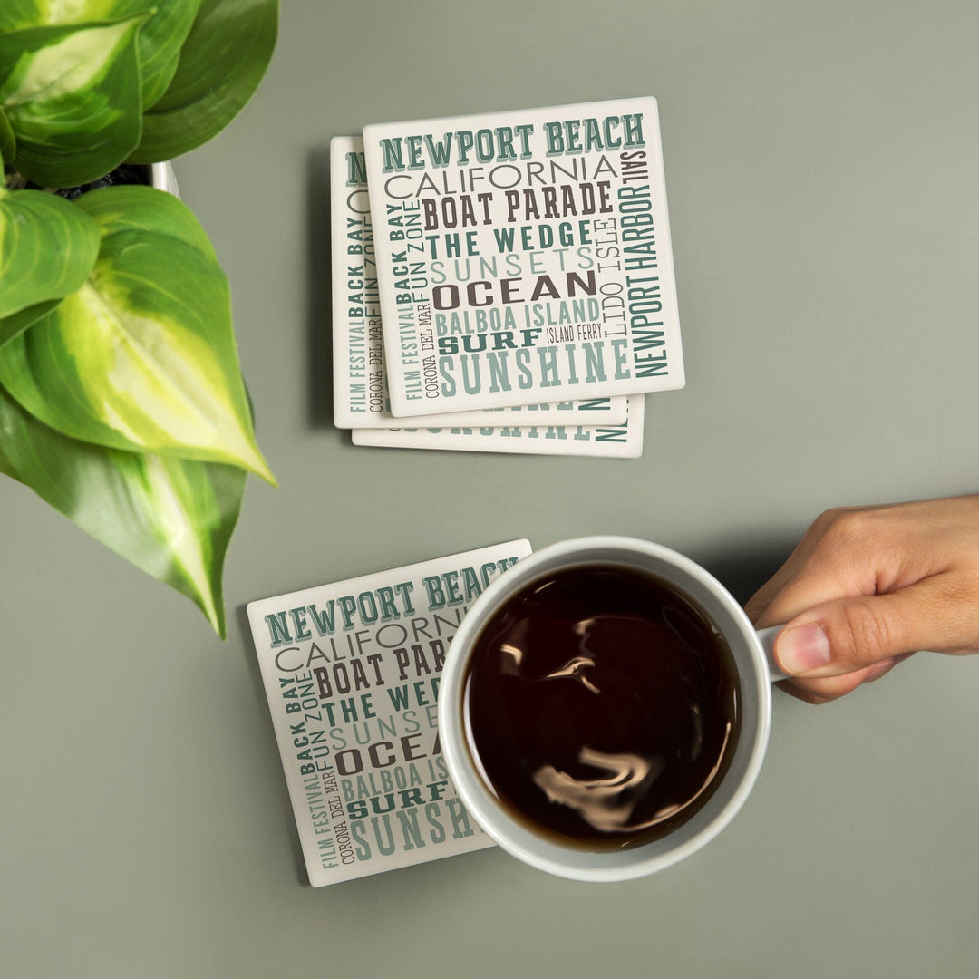 Newport Beach, California, Typography, Lantern Press Artwork, Coaster Set Coasters Lantern Press 