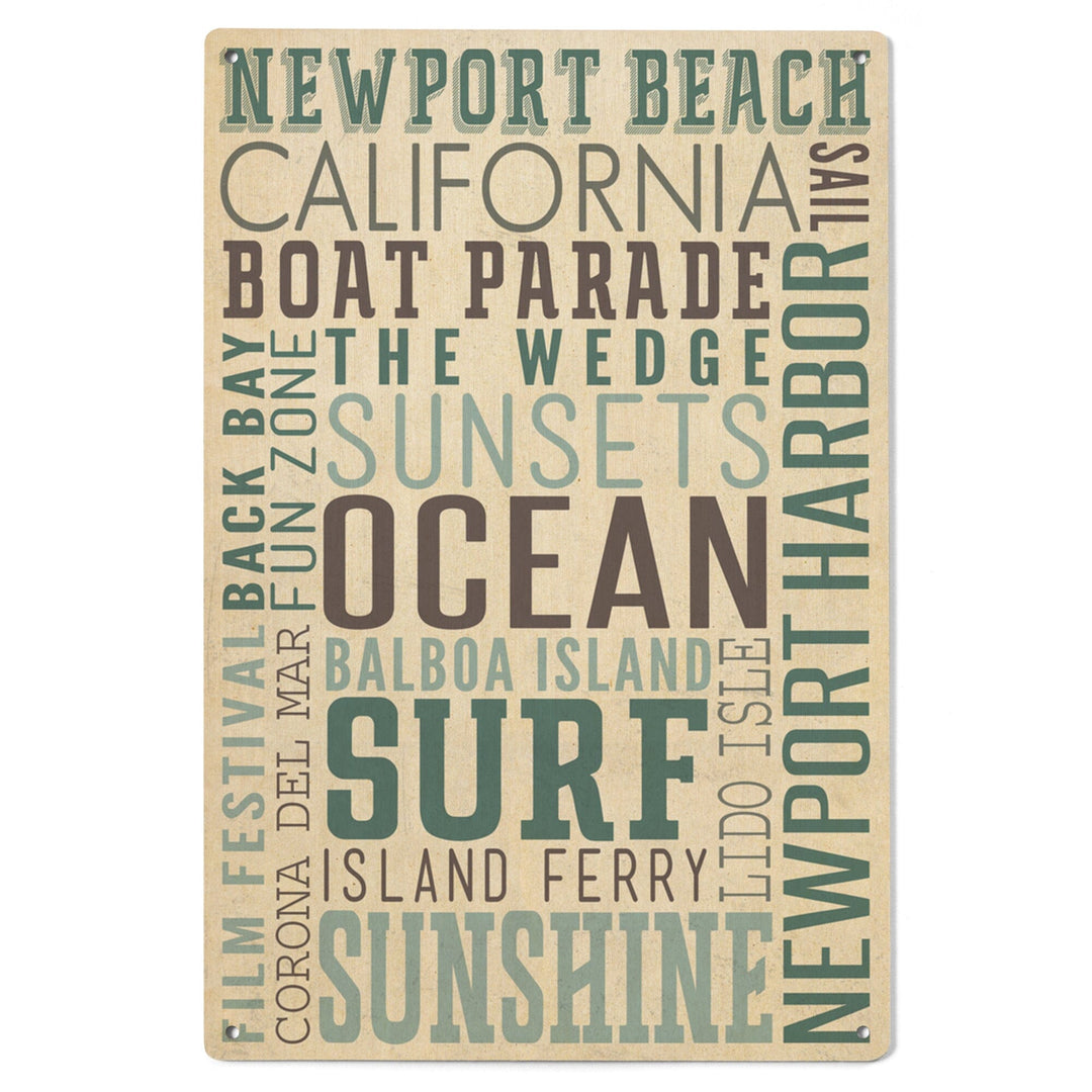 Newport Beach, California, Typography, Lantern Press Artwork, Wood Signs and Postcards Wood Lantern Press 