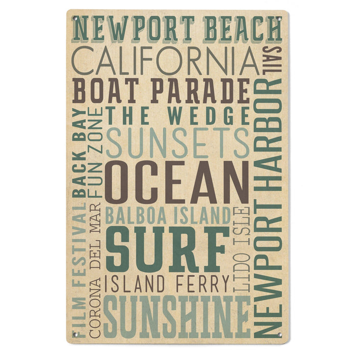 Newport Beach, California, Typography, Lantern Press Artwork, Wood Signs and Postcards Wood Lantern Press 