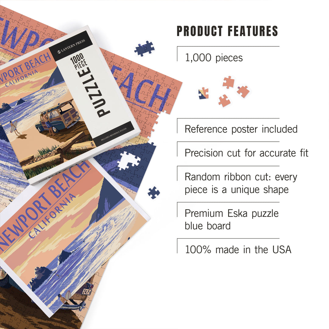 Newport Beach, California, Woody on Beach, Jigsaw Puzzle Puzzle Lantern Press 