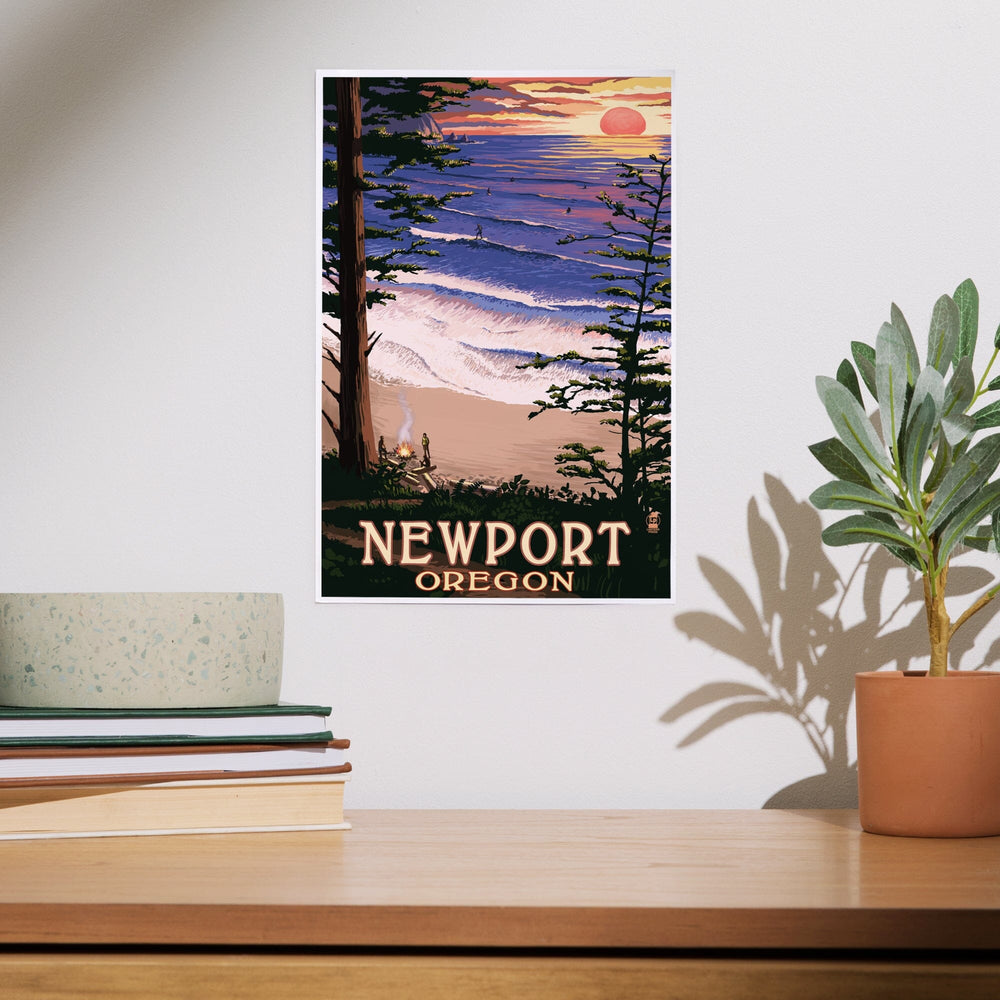Newport, Oregon, Sunset Beach and Surfers, Art & Giclee Prints Art Lantern Press 