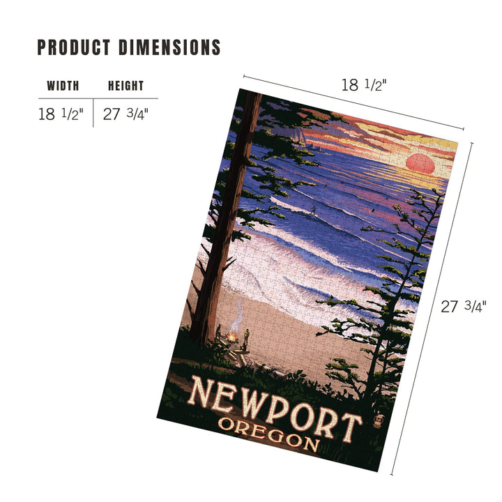 Newport, Oregon, Sunset Beach and Surfers, Jigsaw Puzzle Puzzle Lantern Press 