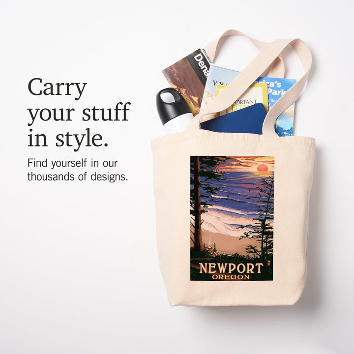 Newport, Oregon, Sunset Beach and Surfers, Tote Bag Totes Lantern Press 