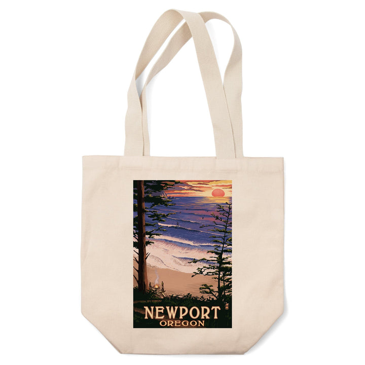 Newport, Oregon, Sunset Beach and Surfers, Tote Bag Totes Lantern Press 