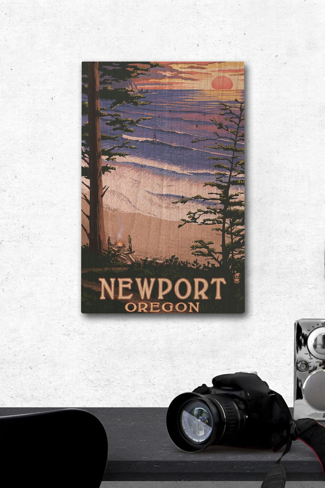 Newport, Oregon, Sunset Beach & Surfers, Lantern Press Poster, Wood Signs and Postcards Wood Lantern Press 12 x 18 Wood Gallery Print 