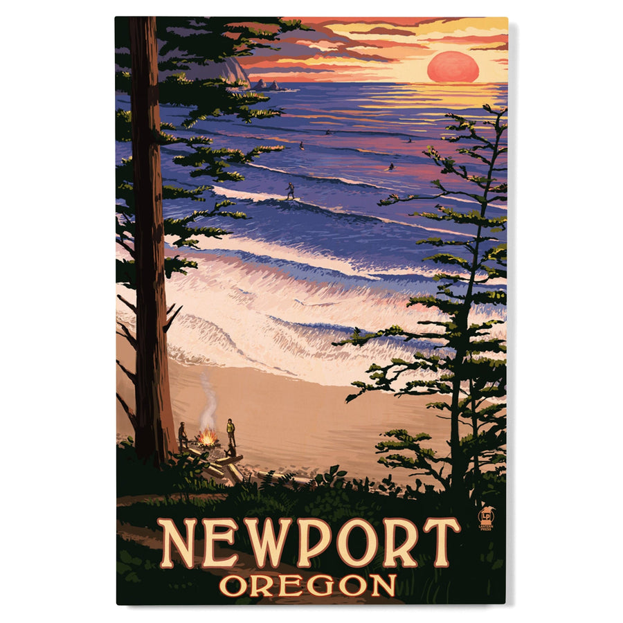 Newport, Oregon, Sunset Beach & Surfers, Lantern Press Poster, Wood Signs and Postcards Wood Lantern Press 