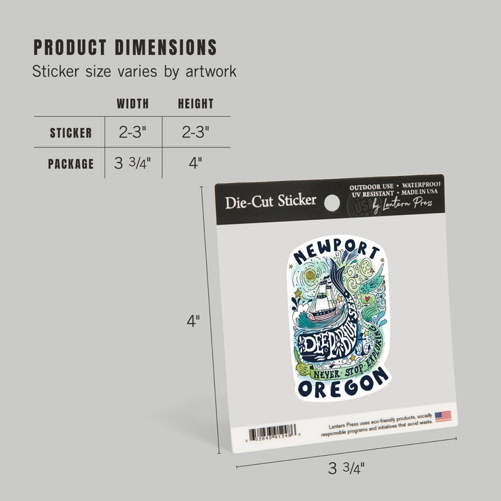 Newport, Oregon, Watercolor Whale, Deep Blue Sea, Contour, Vinyl Sticker Sticker Lantern Press 
