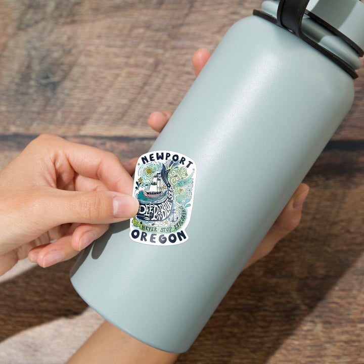 Newport, Oregon, Watercolor Whale, Deep Blue Sea, Contour, Vinyl Sticker Sticker Lantern Press 