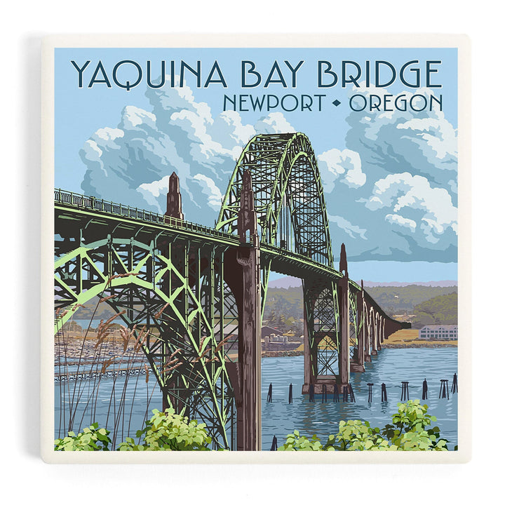 Newport, Oregon, Yaquina Bay Bridge, Illustration, Coasters Coasters Lantern Press Coaster 