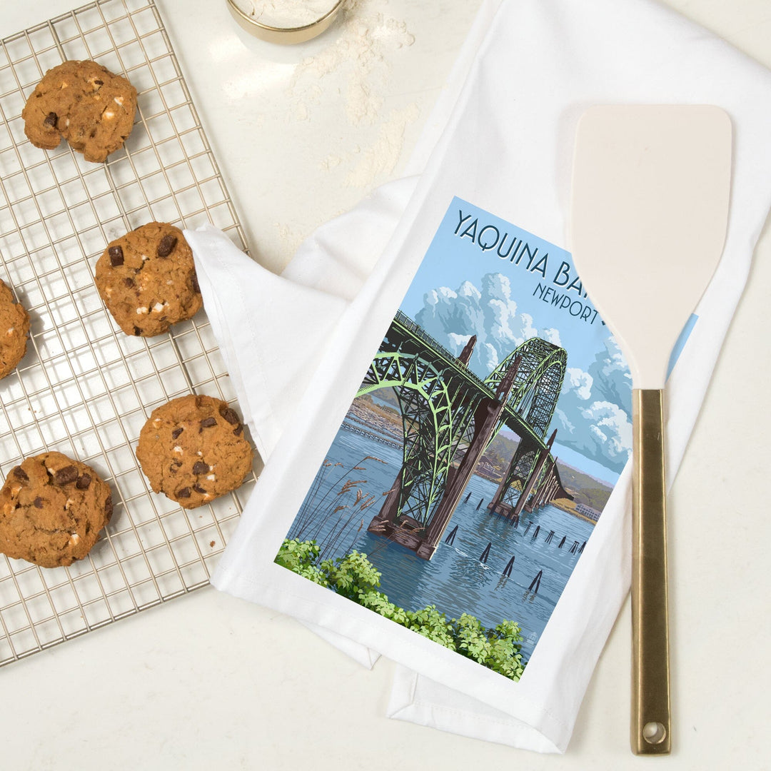 Newport, Oregon, Yaquina Bay Bridge, Illustration, Organic Cotton Kitchen Tea Towels Kitchen Lantern Press 